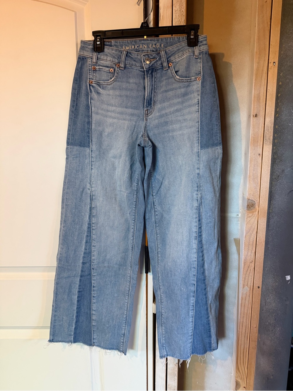 American Eagle Outfitters Light Blue Patchwork Baggy Low Rise Wide-Leg Size 0